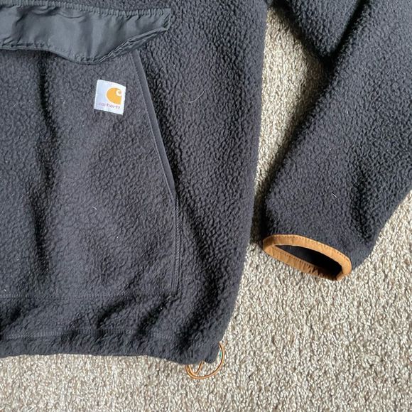 Carharrt Women's Pullover M Relaxed Fit Black Tan Fleece 1/4 Button Pocket Warm - Picture 3 of 14